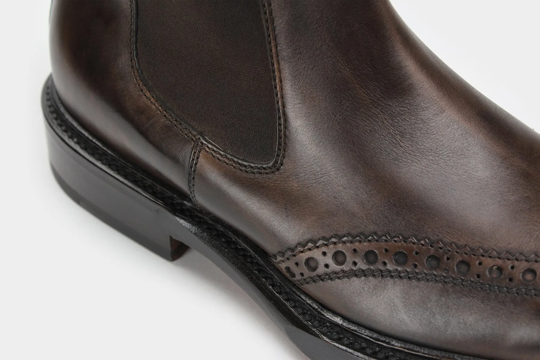 LEO • Custom Fitted Bespoke Wingtip Brogue Chelsea Boots • UMBER