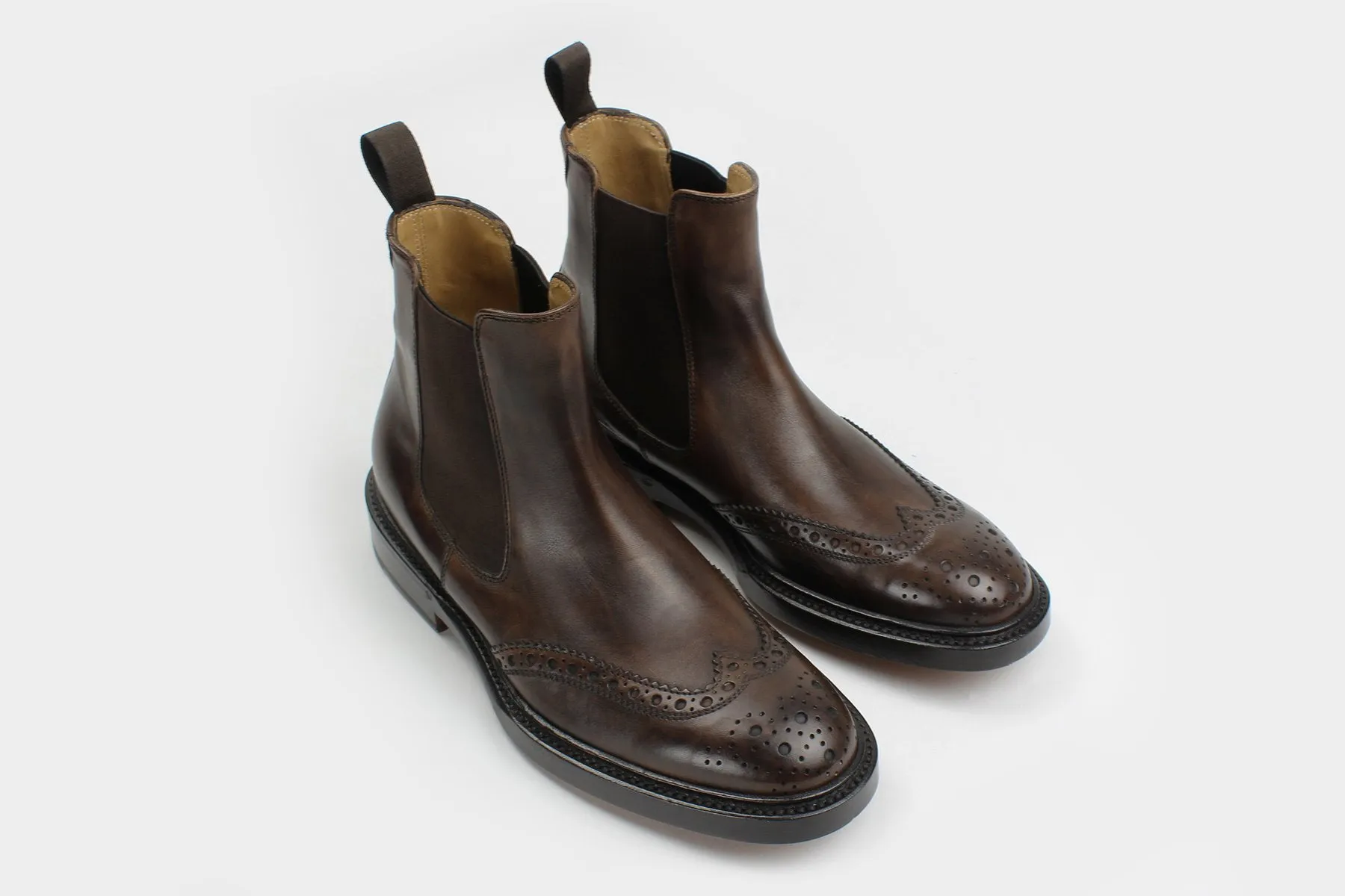 LEO • Custom Fitted Bespoke Wingtip Brogue Chelsea Boots • UMBER