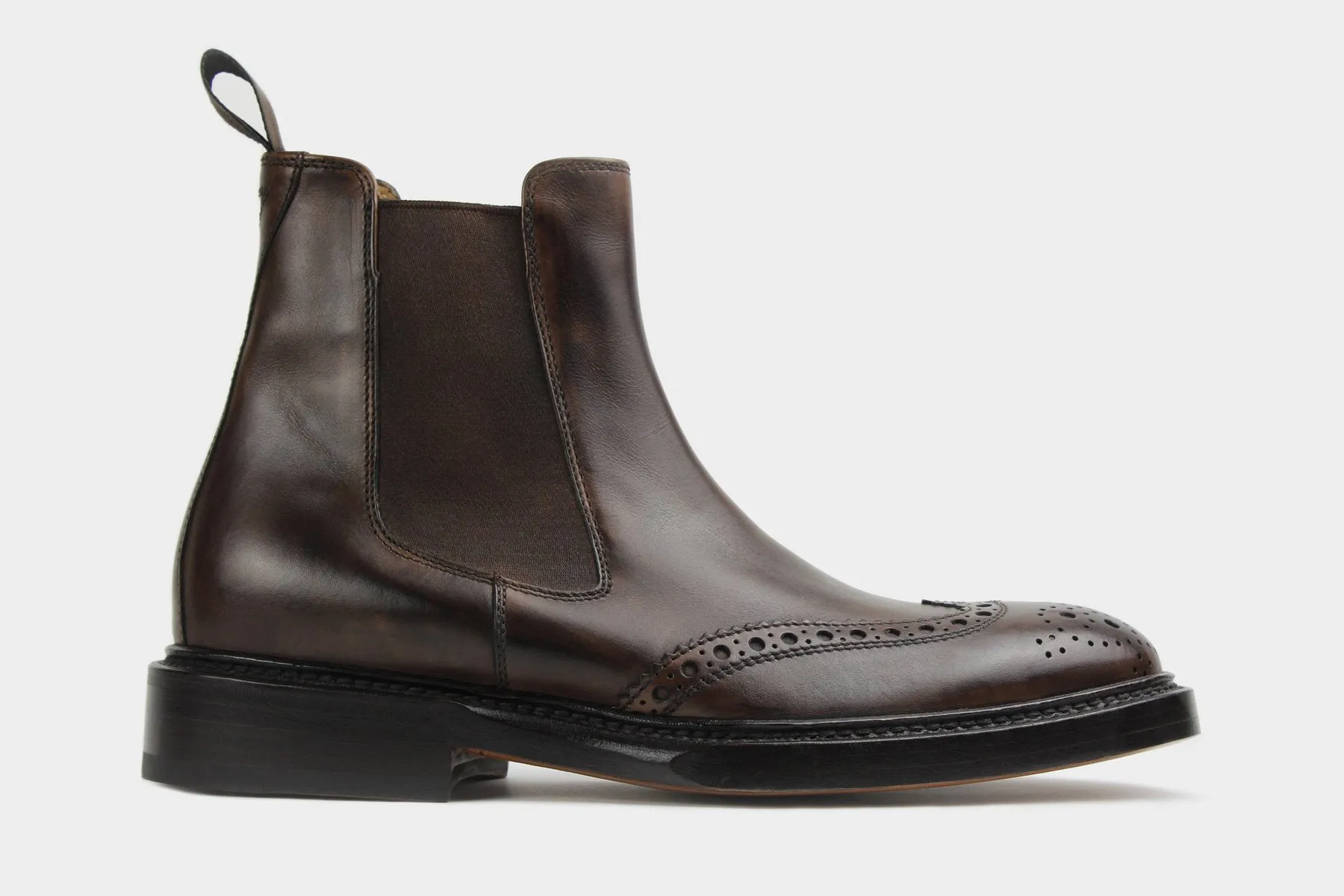 LEO • Custom Fitted Bespoke Wingtip Brogue Chelsea Boots • UMBER