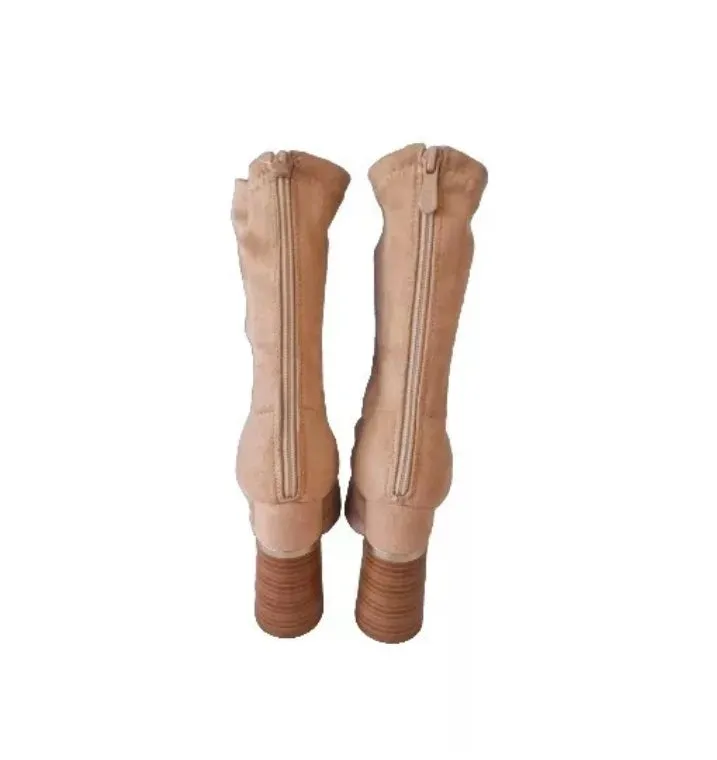 Public Desire Nude Beige Suede Boots, Size US 5