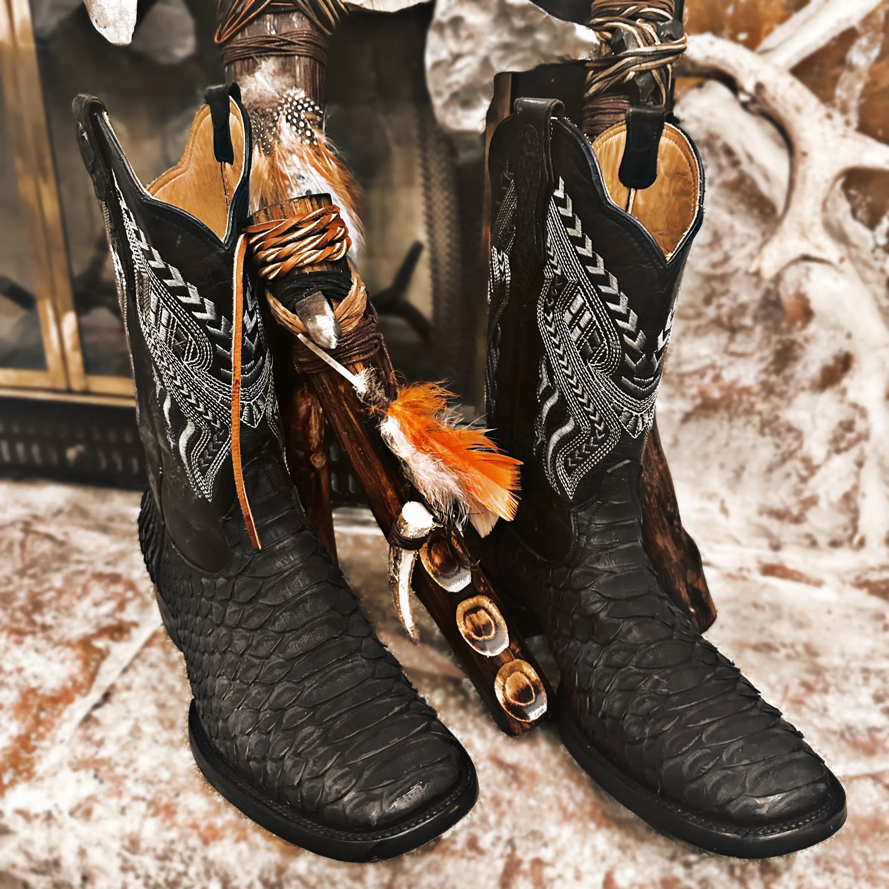 Python Skin Bulldog Toe Western Boot