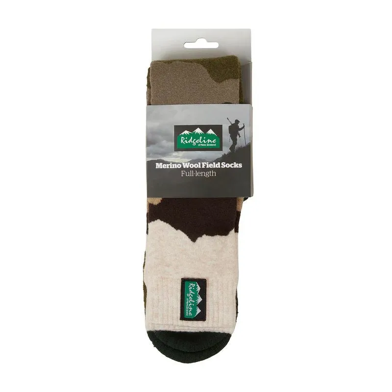 Ridgeline Merino Wool Socks Full Length In Olive Stripes