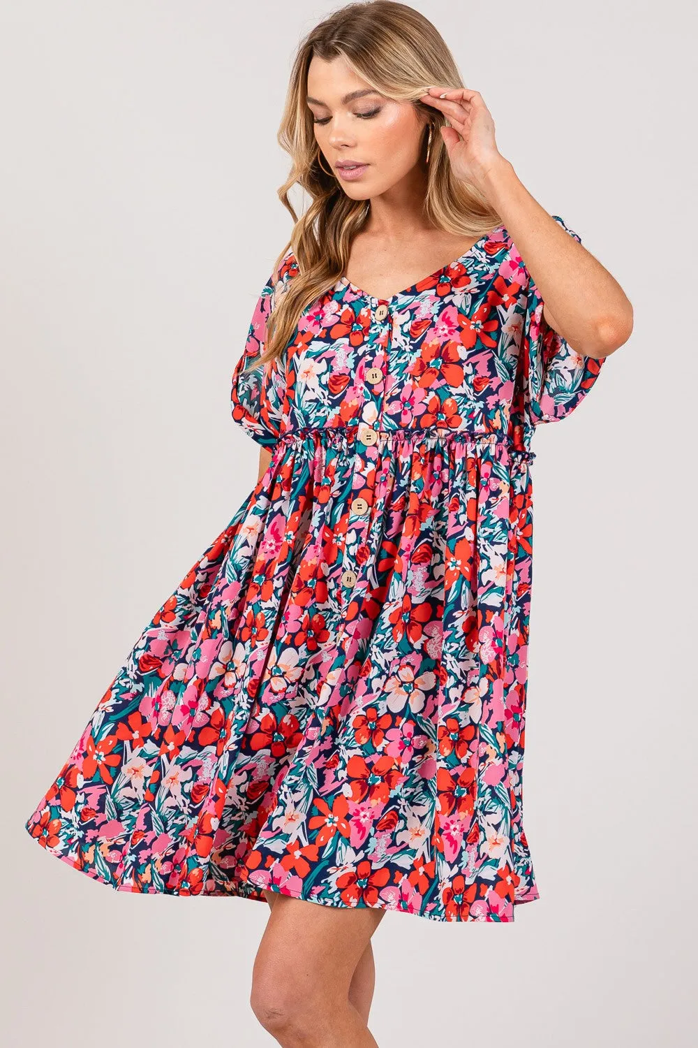SAGE   FIG Floral Button Down Short Sleeve Mini Dress