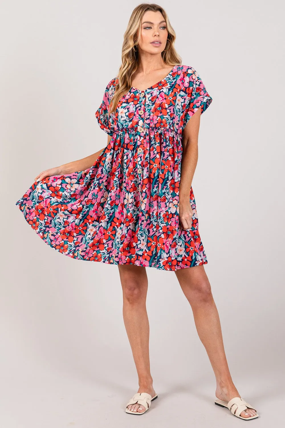 SAGE   FIG Floral Button Down Short Sleeve Mini Dress