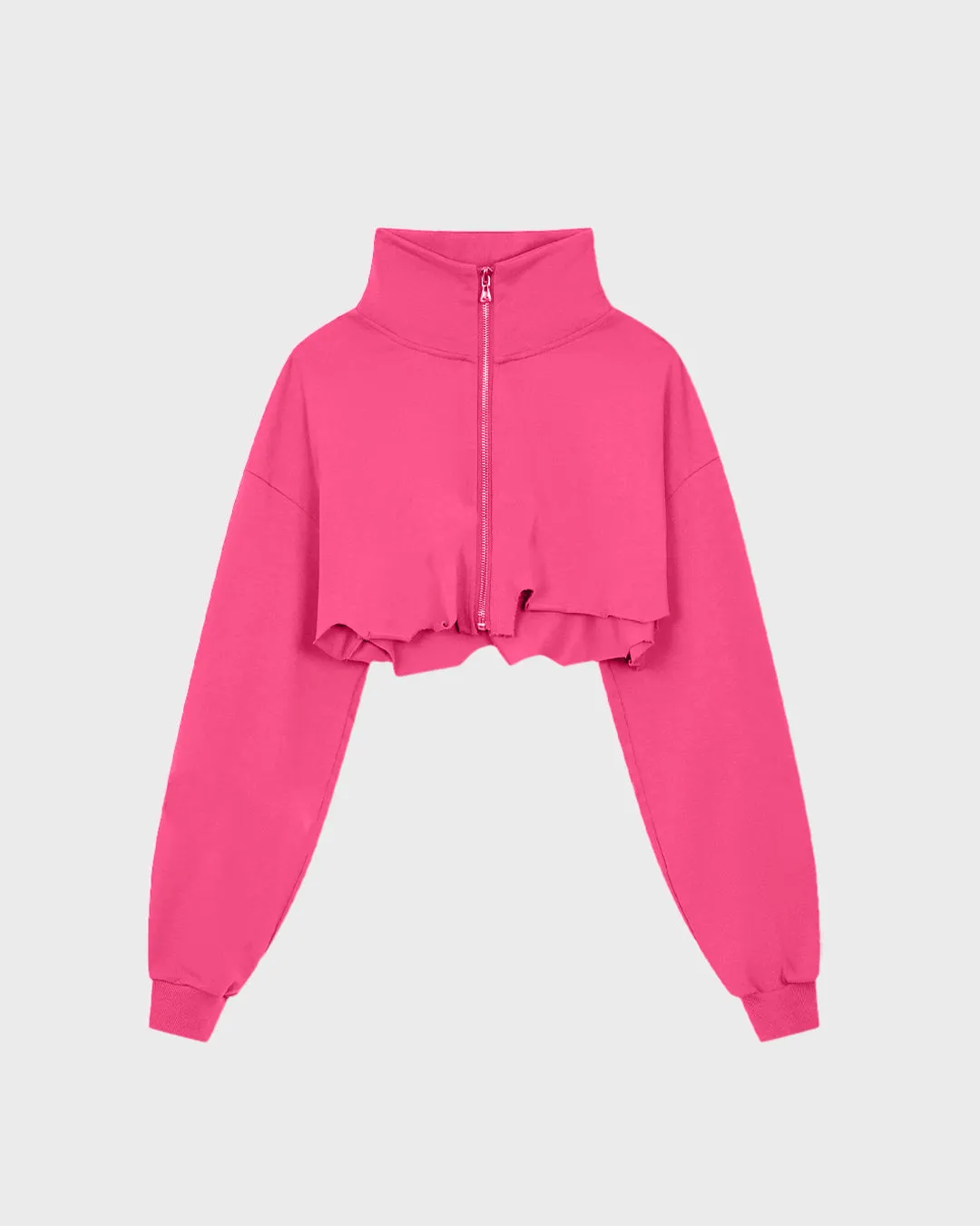 Set Crop Top With Long Sleeve Drawstring & Slim Joggers In Pink