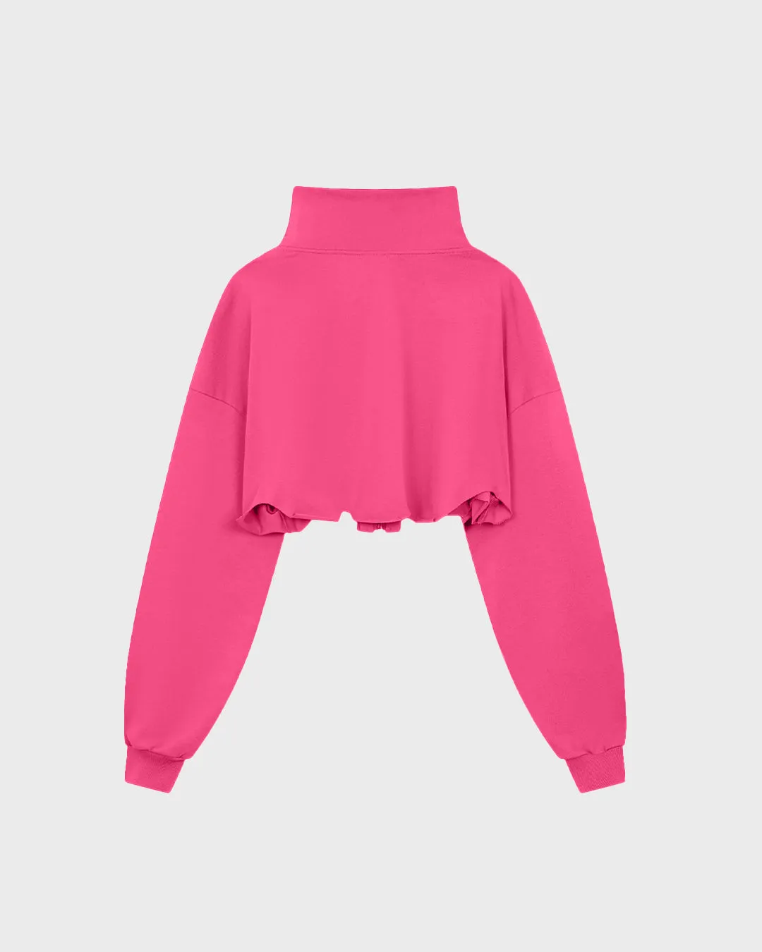 Set Crop Top With Long Sleeve Drawstring & Slim Joggers In Pink