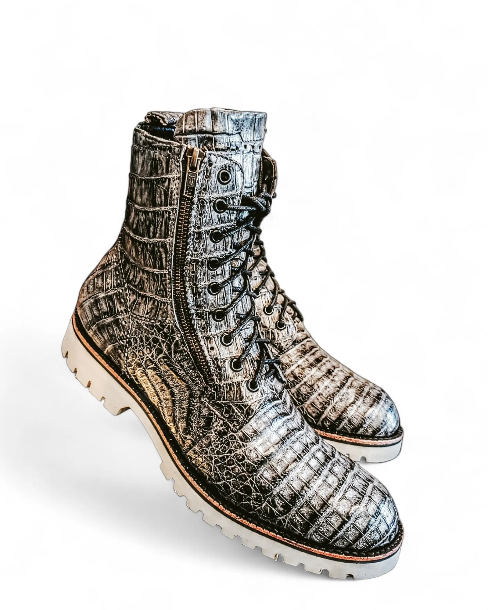 Sobèk's Gray Ice Zipper Alligator Boots