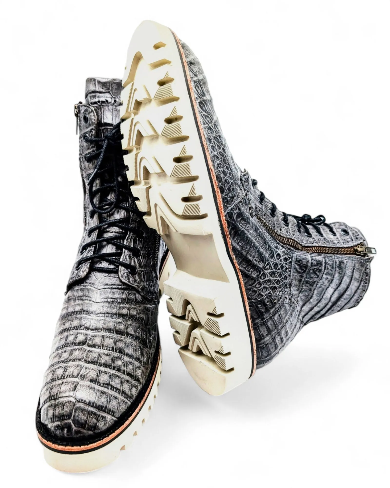 Sobèk's Gray Ice Zipper Alligator Boots