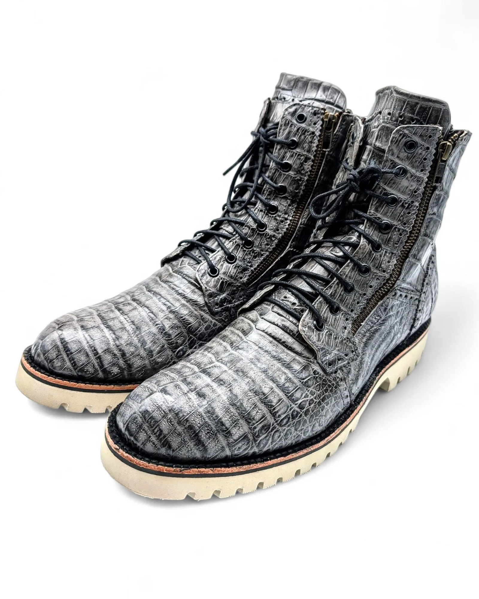 Sobèk's Gray Ice Zipper Alligator Boots