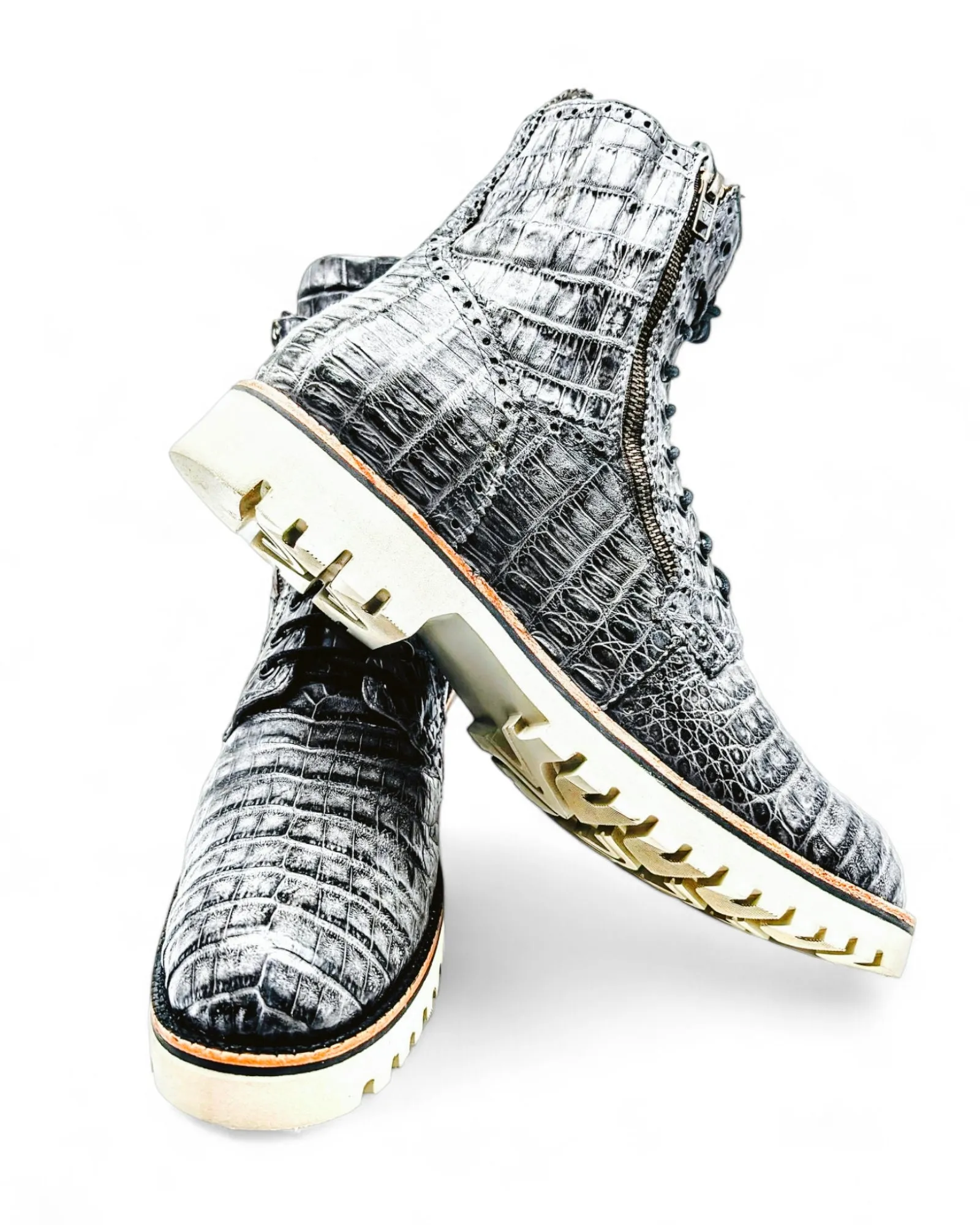 Sobèk's Gray Ice Zipper Alligator Boots