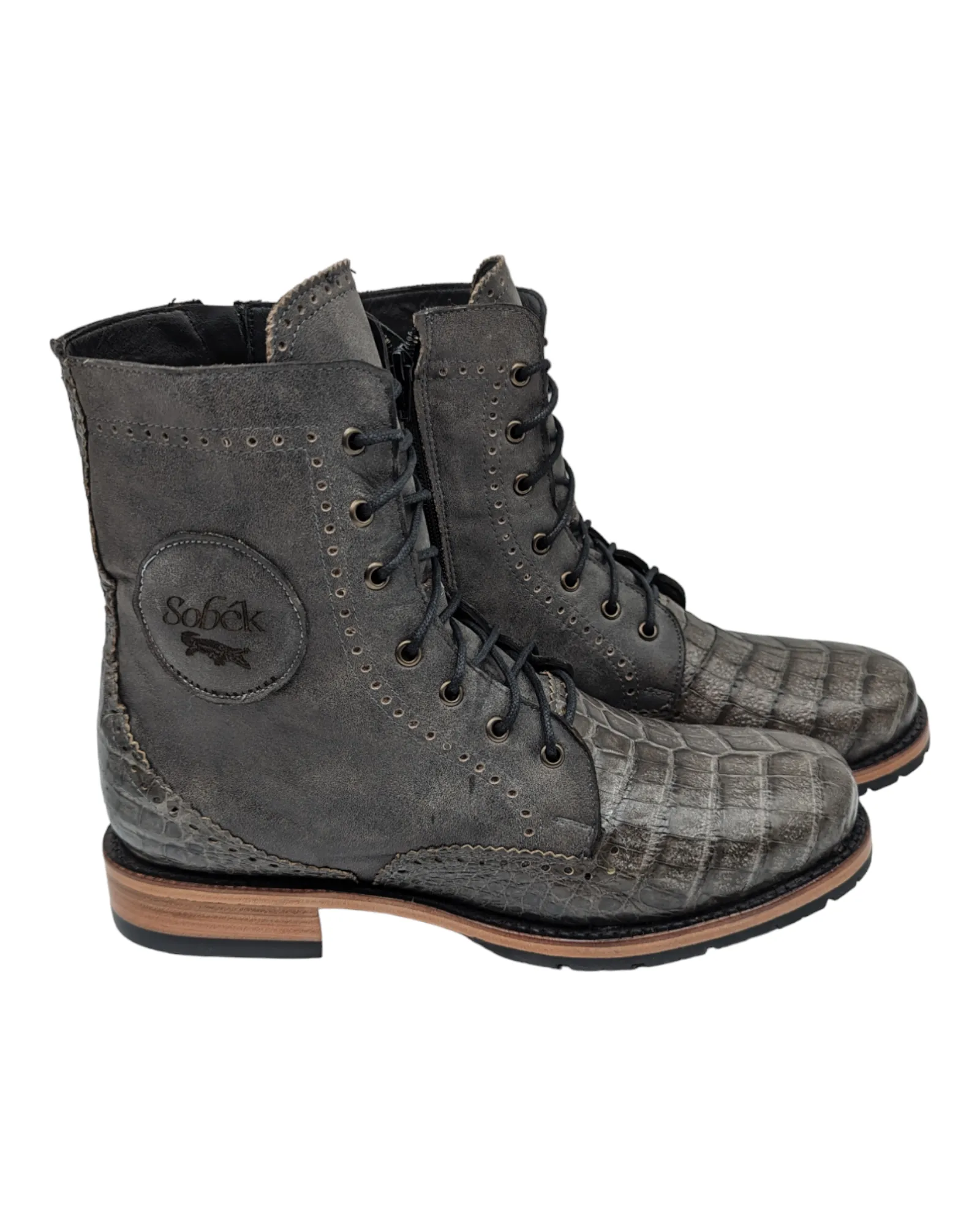 Sobèk's Gunmetal Grey Lace Up Goodyear Welt Alligator Boots