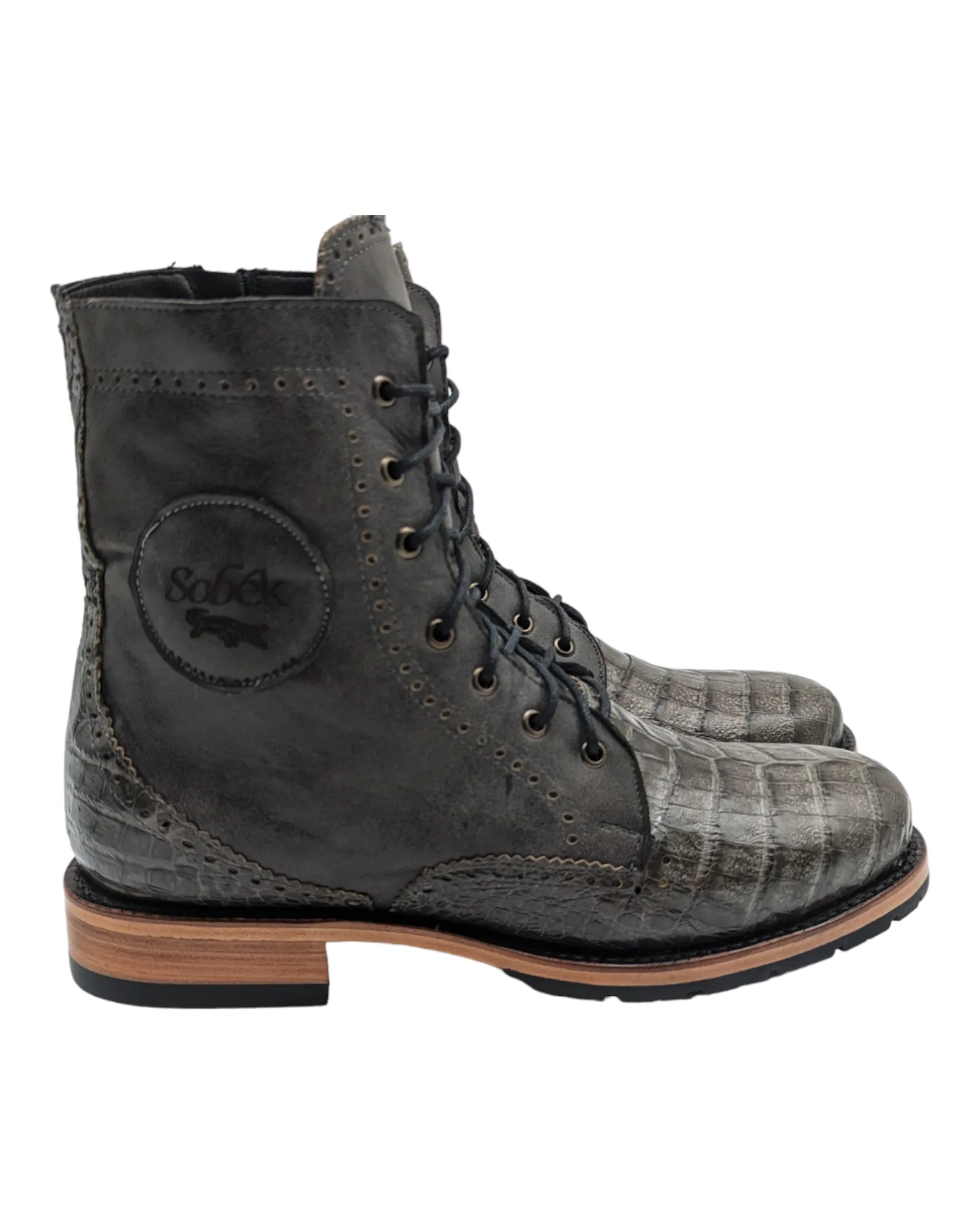 Sobèk's Gunmetal Grey Lace Up Goodyear Welt Alligator Boots