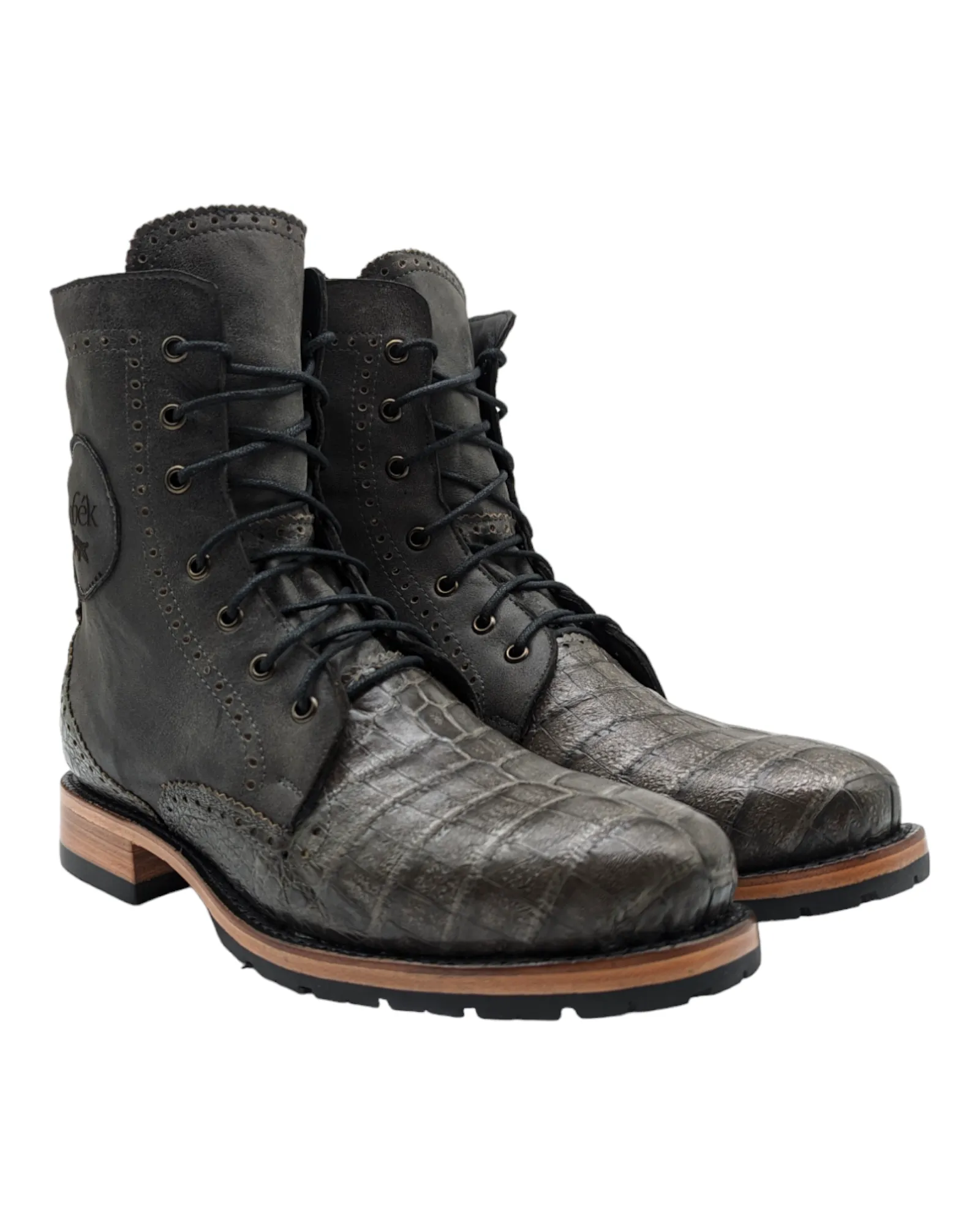 Sobèk's Gunmetal Grey Lace Up Goodyear Welt Alligator Boots