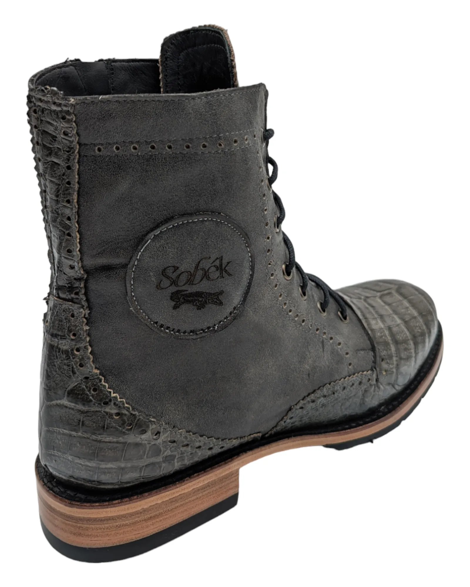 Sobèk's Gunmetal Grey Lace Up Goodyear Welt Alligator Boots