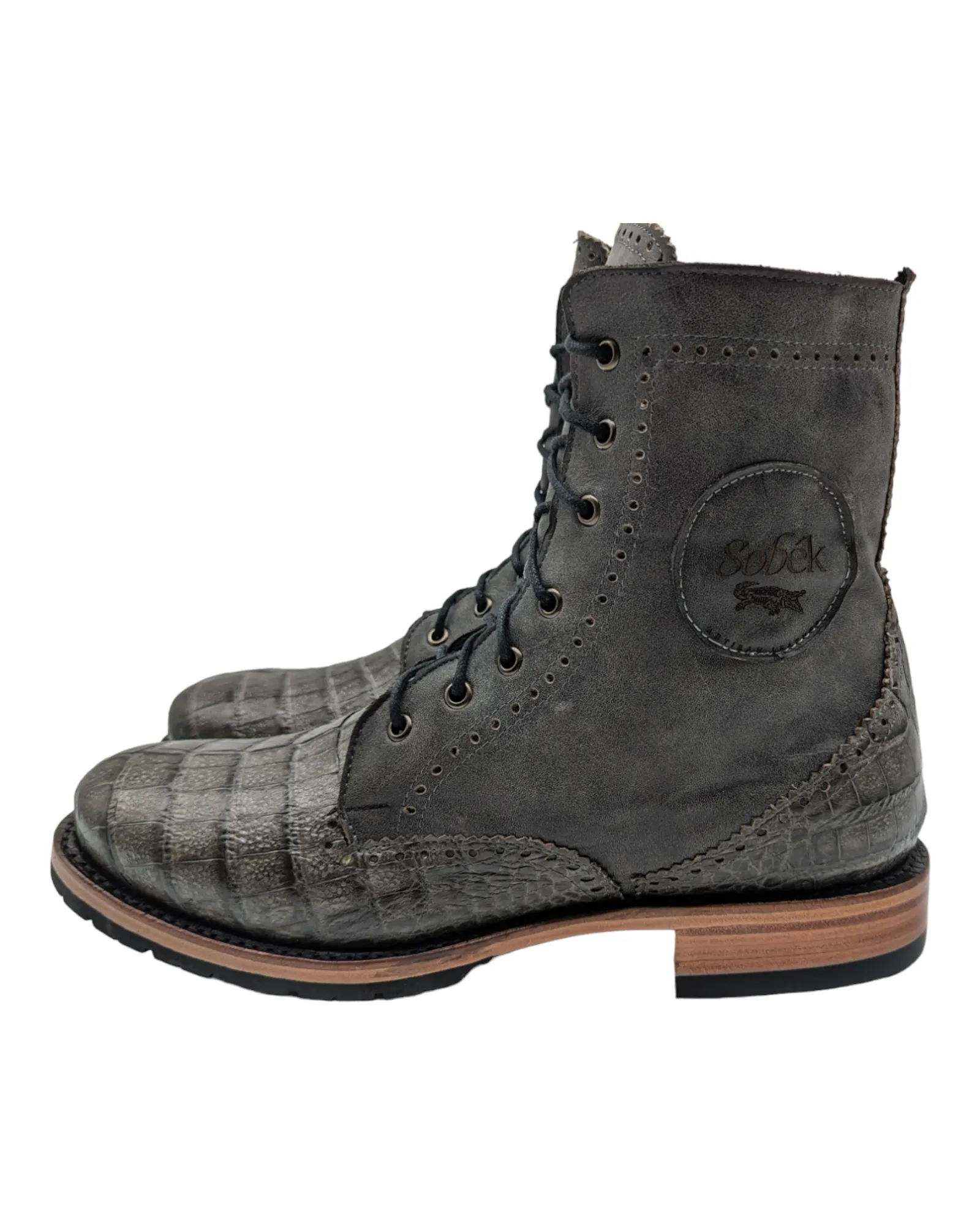 Sobèk's Gunmetal Grey Lace Up Goodyear Welt Alligator Boots