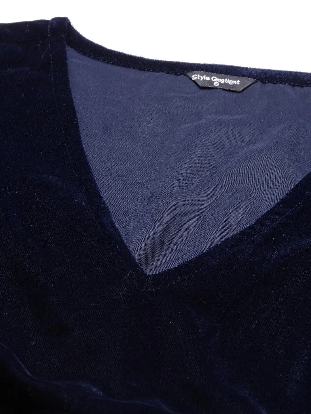 Style Quotient Women Navy Solid Velvet Smart Casual Crop Top