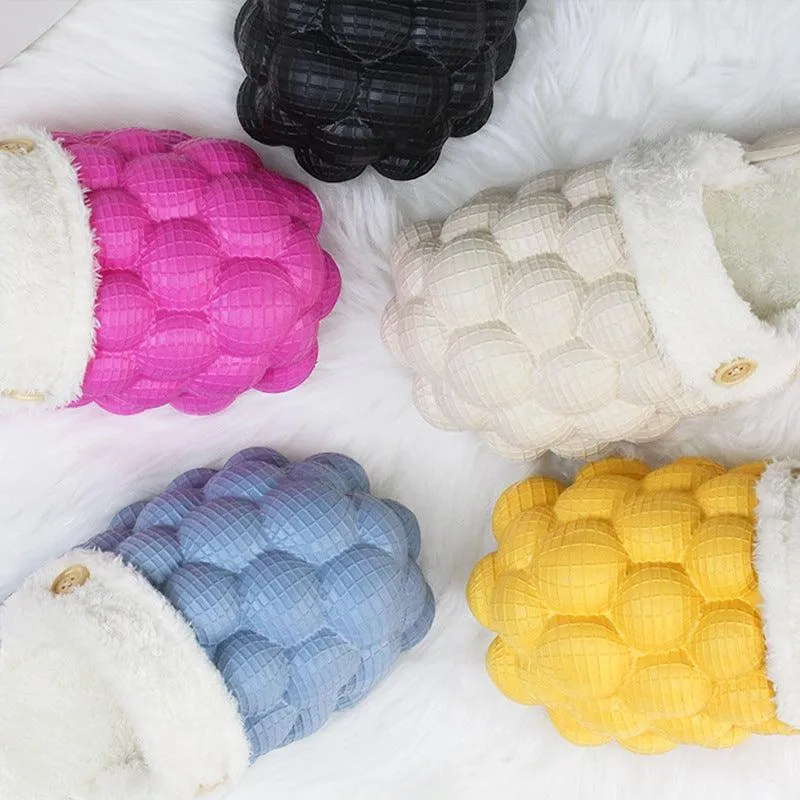 Unisex Bubble Plush Home Slippers – Warm Non-Slip Comfort