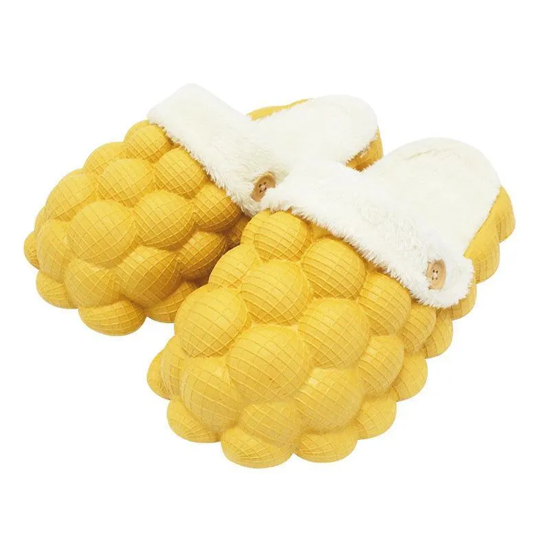 Unisex Bubble Plush Home Slippers – Warm Non-Slip Comfort