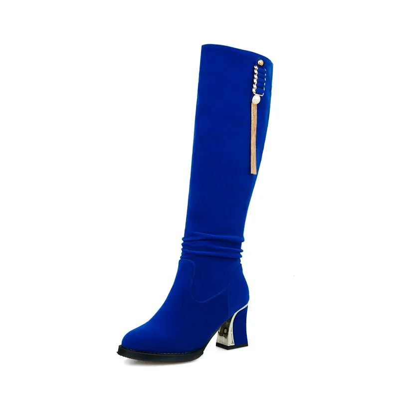 Velvet Knee High Boots with 6cm Heels for Autumn/Winter