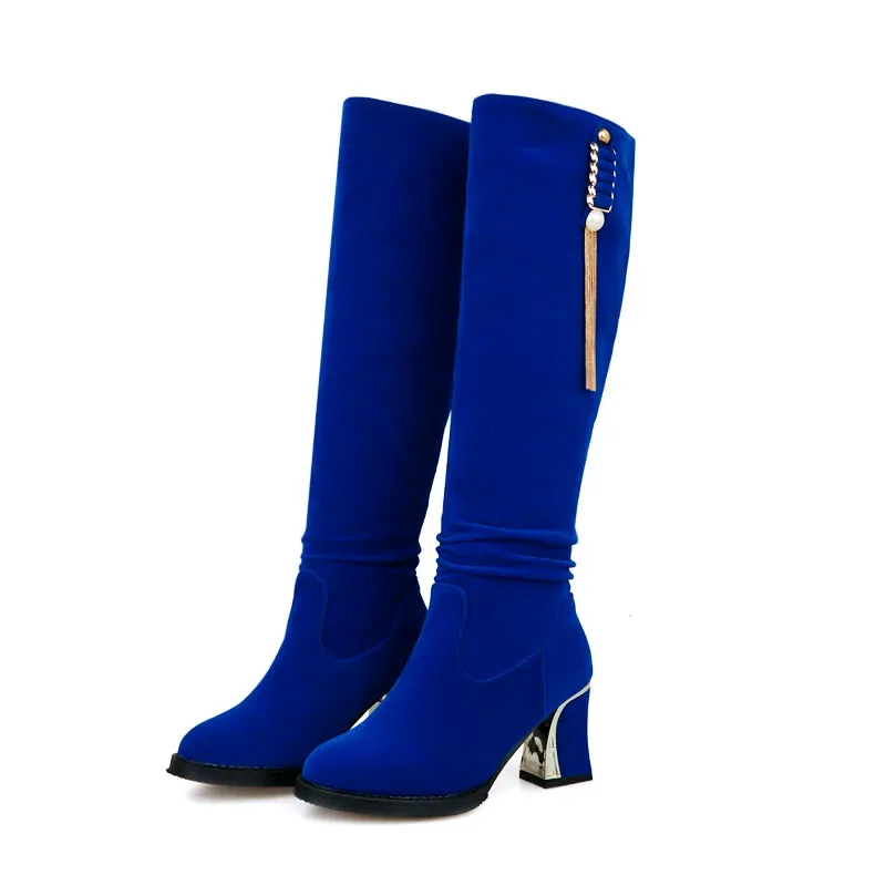 Velvet Knee High Boots with 6cm Heels for Autumn/Winter