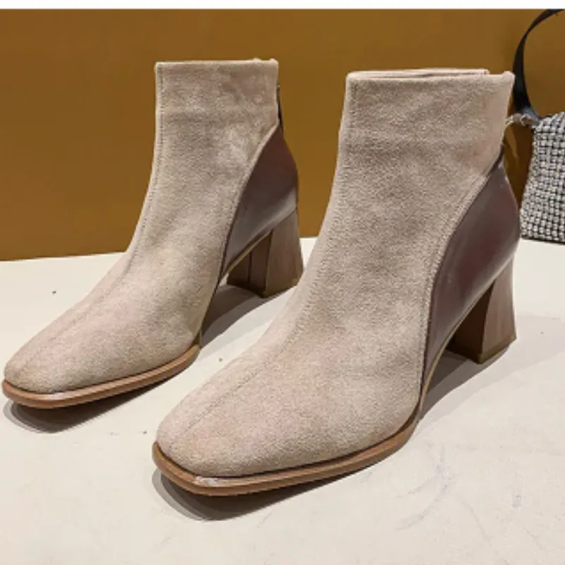 Women - Ankle Boots - Block Heels with Side Zipper - Stylish Footwear for Every Occasion