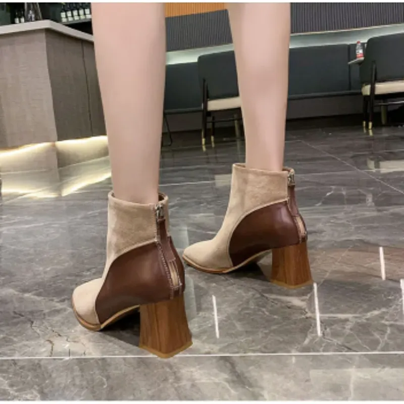 Women - Ankle Boots - Block Heels with Side Zipper - Stylish Footwear for Every Occasion