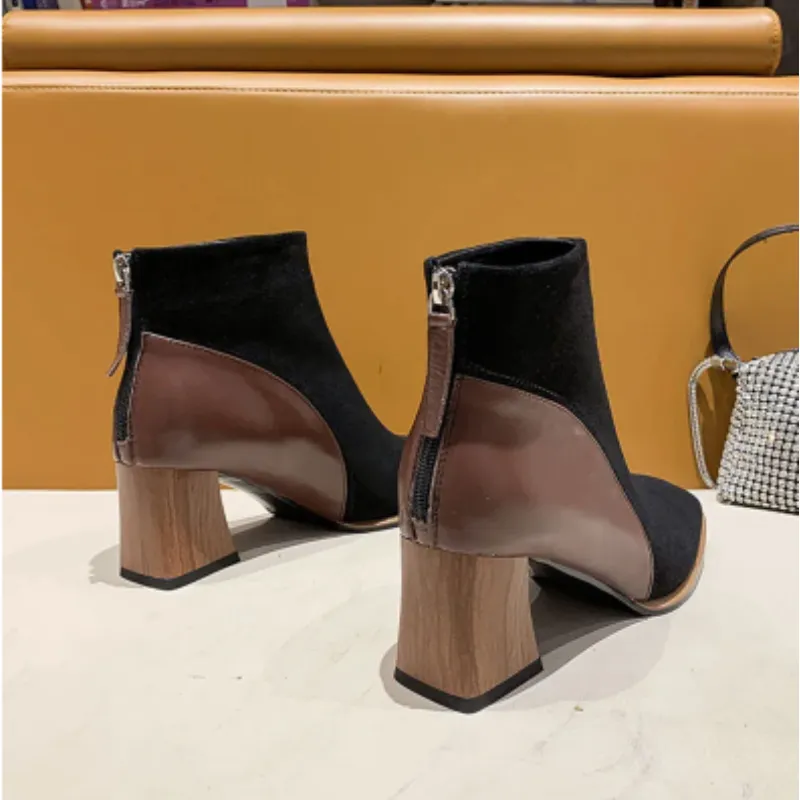 Women - Ankle Boots - Block Heels with Side Zipper - Stylish Footwear for Every Occasion