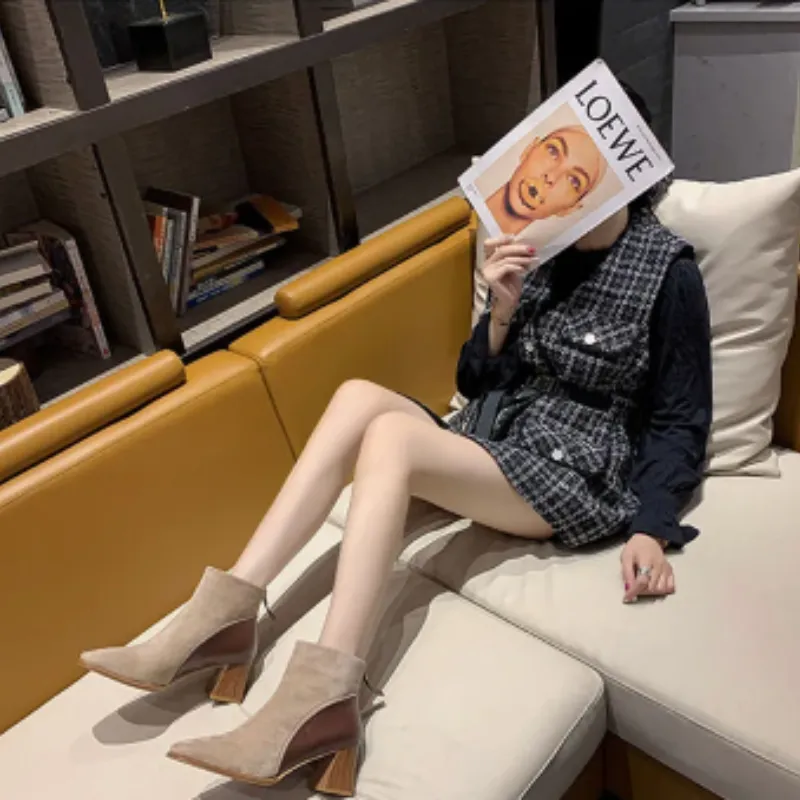 Women - Ankle Boots - Block Heels with Side Zipper - Stylish Footwear for Every Occasion