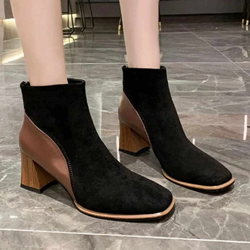 Women - Ankle Boots - Block Heels with Side Zipper - Stylish Footwear for Every Occasion