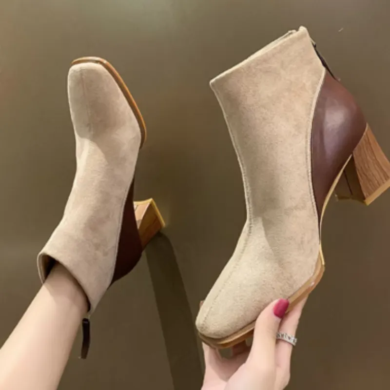 Women - Ankle Boots - Block Heels with Side Zipper - Stylish Footwear for Every Occasion