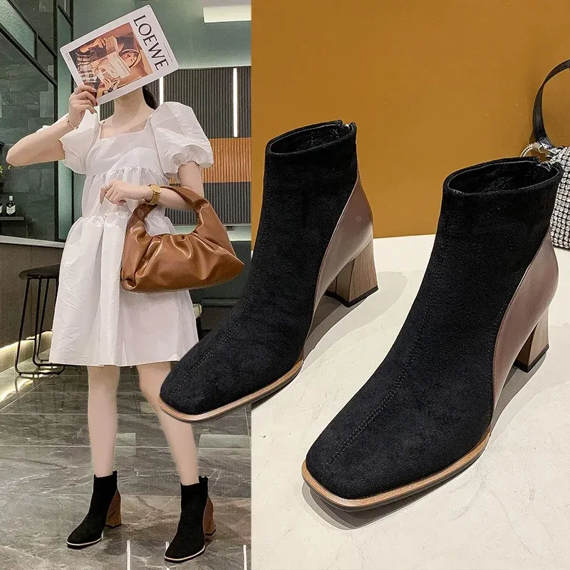 Women - Ankle Boots - Block Heels with Side Zipper - Stylish Footwear for Every Occasion