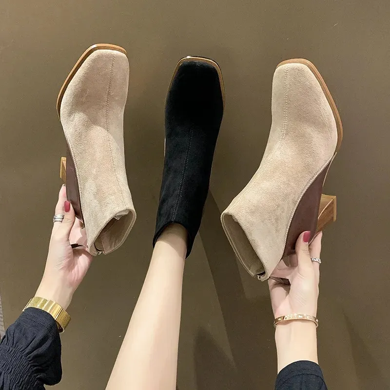 Women - Ankle Boots - Block Heels with Side Zipper - Stylish Footwear for Every Occasion