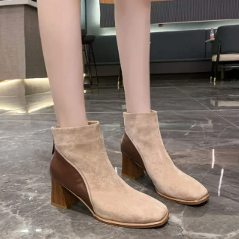 Women - Ankle Boots - Block Heels with Side Zipper - Stylish Footwear for Every Occasion