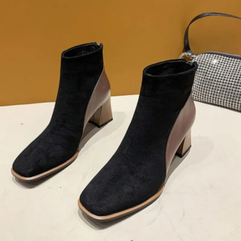 Women - Ankle Boots - Block Heels with Side Zipper - Stylish Footwear for Every Occasion