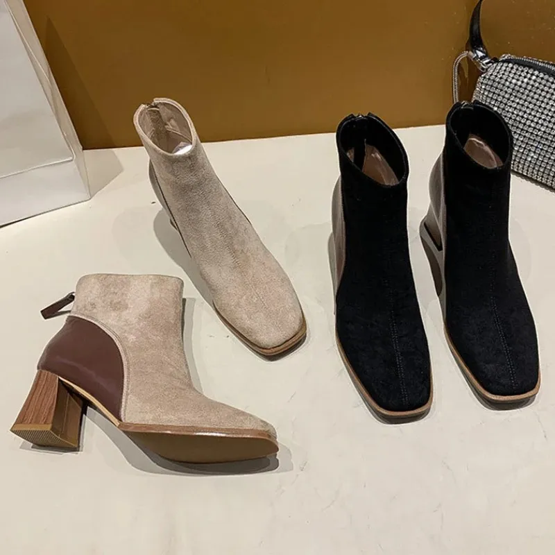 Women - Ankle Boots - Block Heels with Side Zipper - Stylish Footwear for Every Occasion