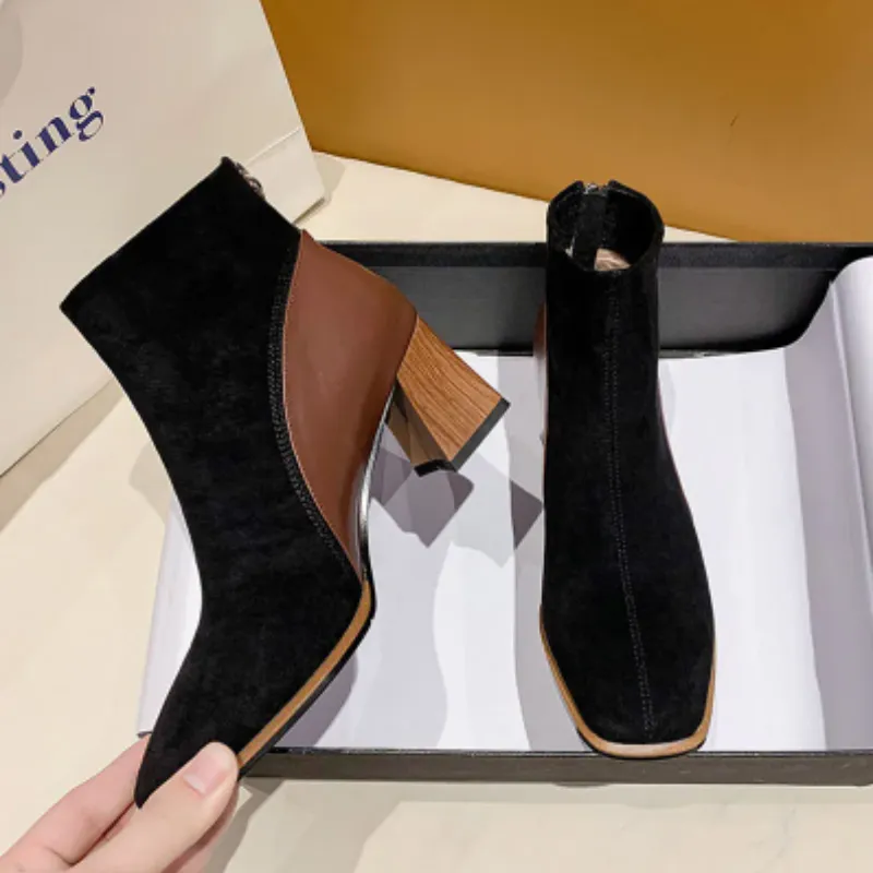 Women - Ankle Boots - Block Heels with Side Zipper - Stylish Footwear for Every Occasion