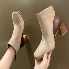 Women - Ankle Boots - Block Heels with Side Zipper - Stylish Footwear for Every Occasion