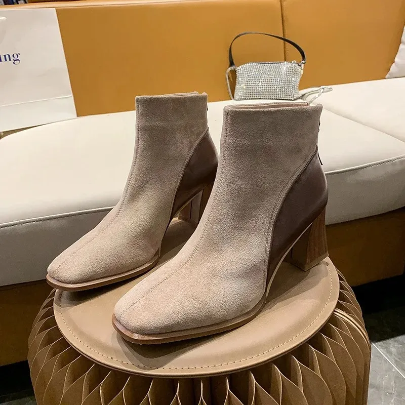 Women - Ankle Boots - Block Heels with Side Zipper - Stylish Footwear for Every Occasion