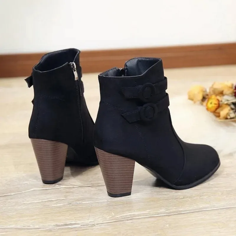 Women - Ankle Boots - Buckle Straps & Zip - Stylish Footwear for Everyday Wear