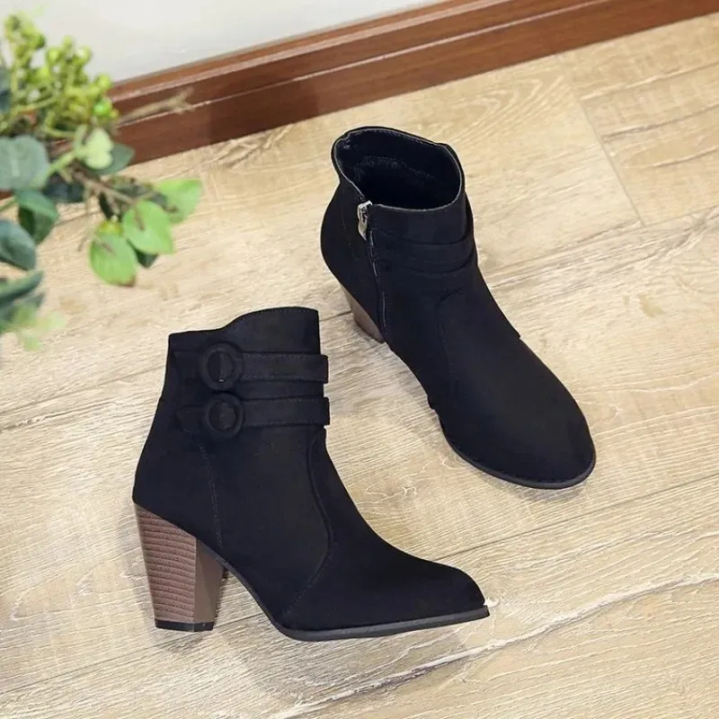 Women - Ankle Boots - Buckle Straps & Zip - Stylish Footwear for Everyday Wear