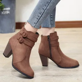 Women - Ankle Boots - Buckle Straps & Zip - Stylish Footwear for Everyday Wear