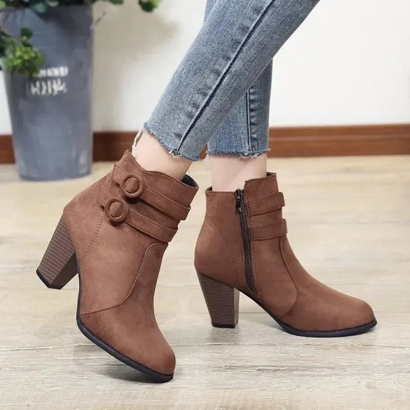 Women - Ankle Boots - Buckle Straps & Zip - Stylish Footwear for Everyday Wear