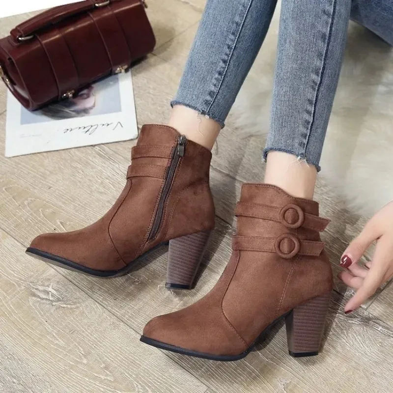 Women - Ankle Boots - Buckle Straps & Zip - Stylish Footwear for Everyday Wear