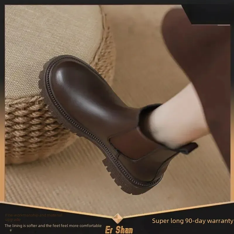 Women - Leather Boots - Stylish with Elastic Inserts - Comfortable Footwear