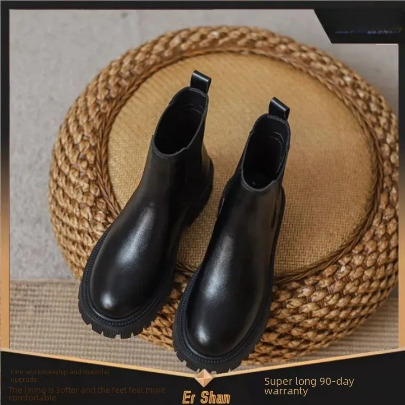 Women - Leather Boots - Stylish with Elastic Inserts - Comfortable Footwear