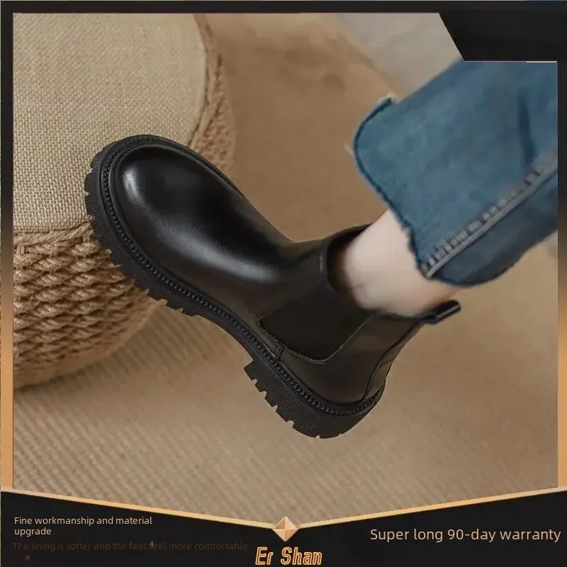 Women - Leather Boots - Stylish with Elastic Inserts - Comfortable Footwear