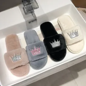 Womens Plush Faux-Fur Slippers