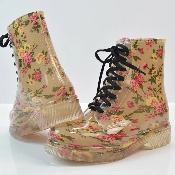 Women's Stylish Round Toe Lace-Up Rain Boots