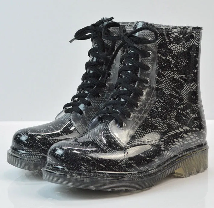Women's Stylish Round Toe Lace-Up Rain Boots
