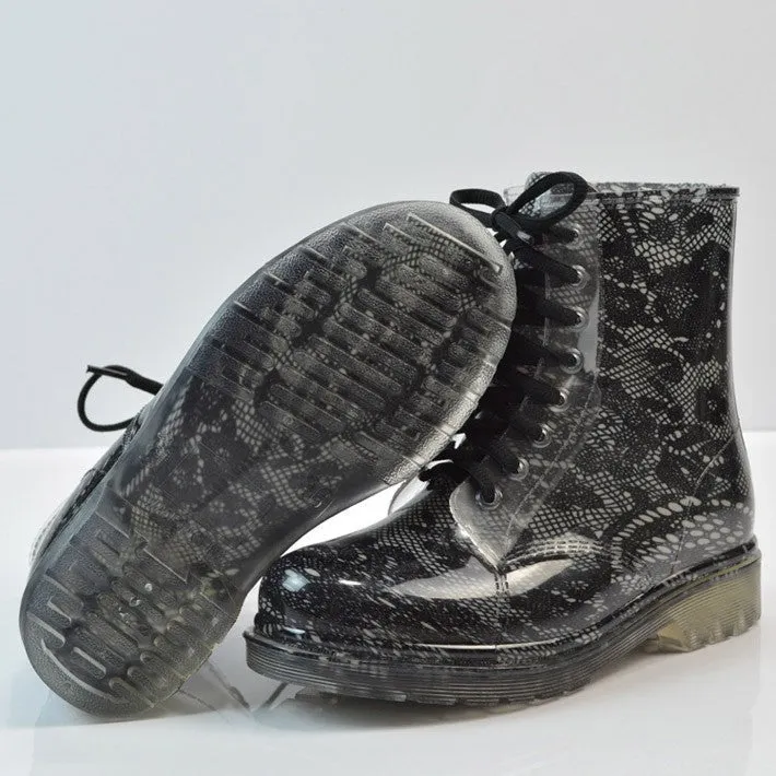 Women's Stylish Round Toe Lace-Up Rain Boots